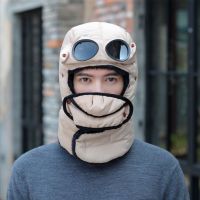 Winter Fleece Cap for Hiking Skiing Windproof Outdoor Sports Hat Fluff Thermal Trapper Hat with Goggles (Color: Beige)