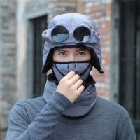 Winter Fleece Cap for Hiking Skiing Windproof Outdoor Sports Hat Fluff Thermal Trapper Hat with Goggles (Color: Grey)