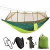 Camping Hammock with Mosquito Net Ultralight Portable Nylon Outdoor Windproof Anti-Mosquito Swing Sleeping Hammock (Color: GREEN)