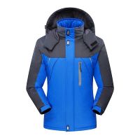 Men's Winter Jackets Mens Thicken Patchwork Outwear Coats Male Fleece Hooded Parkas Thermal Warm Plus Size 5XL (Color: Blue)