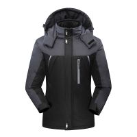 Men's Winter Jackets Mens Thicken Patchwork Outwear Coats Male Fleece Hooded Parkas Thermal Warm Plus Size 5XL (Color: Black)