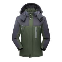 Men's Winter Jackets Mens Thicken Patchwork Outwear Coats Male Fleece Hooded Parkas Thermal Warm Plus Size 5XL (Color: GREEN)