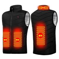 Areas Heated Vest Men Women USB Electric Infrared Heating Jacket Winter Outdoor Thermal Warmer Clothing Waistcoat S-6XL (Color: 4areas heat black)