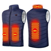 Areas Heated Vest Men Women USB Electric Infrared Heating Jacket Winter Outdoor Thermal Warmer Clothing Waistcoat S-6XL (Color: 4areas heat blue)