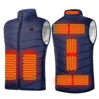 Areas Heated Vest Men Women USB Electric Infrared Heating Jacket Winter Outdoor Thermal Warmer Clothing Waistcoat S-6XL (Color: 9areas heat blue)