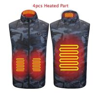 Autumn Winter Men Stand-up Collar Heated Cotton Vest Graphene Electric USB Safe Smart Constant Temperature Heating Thermal Tank (Color: camo 4pcs heated)