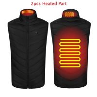 Autumn Winter Men Stand-up Collar Heated Cotton Vest Graphene Electric USB Safe Smart Constant Temperature Heating Thermal Tank (Color: black 2pcs heated)