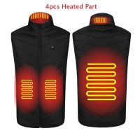 Autumn Winter Men Stand-up Collar Heated Cotton Vest Graphene Electric USB Safe Smart Constant Temperature Heating Thermal Tank (Color: black 4pcs heated)