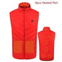 Autumn Winter Men Stand-up Collar Heated Cotton Vest Graphene Electric USB Safe Smart Constant Temperature Heating Thermal Tank (Color: red 9pcs heated)