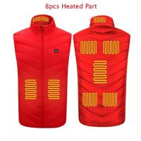 Autumn Winter Men Stand-up Collar Heated Cotton Vest Graphene Electric USB Safe Smart Constant Temperature Heating Thermal Tank (Color: red 8pcs heated)
