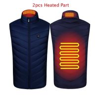 Autumn Winter Men Stand-up Collar Heated Cotton Vest Graphene Electric USB Safe Smart Constant Temperature Heating Thermal Tank (Color: blue 2pcs heated)