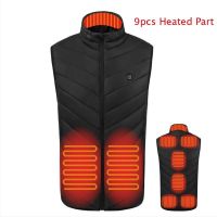 Autumn Winter Men Stand-up Collar Heated Cotton Vest Graphene Electric USB Safe Smart Constant Temperature Heating Thermal Tank (Color: black 9pcs heated)