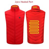 Autumn Winter Men Stand-up Collar Heated Cotton Vest Graphene Electric USB Safe Smart Constant Temperature Heating Thermal Tank (Color: red 2pcs heated)