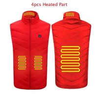 Autumn Winter Men Stand-up Collar Heated Cotton Vest Graphene Electric USB Safe Smart Constant Temperature Heating Thermal Tank (Color: red 4pcs heated)