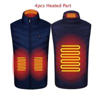 Autumn Winter Men Stand-up Collar Heated Cotton Vest Graphene Electric USB Safe Smart Constant Temperature Heating Thermal Tank (Color: blue 4pcs heated)