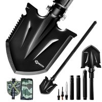 Folding Survival Shovel Camping Multitool Compact Tactical Entrenching Tool (Color: Black2)